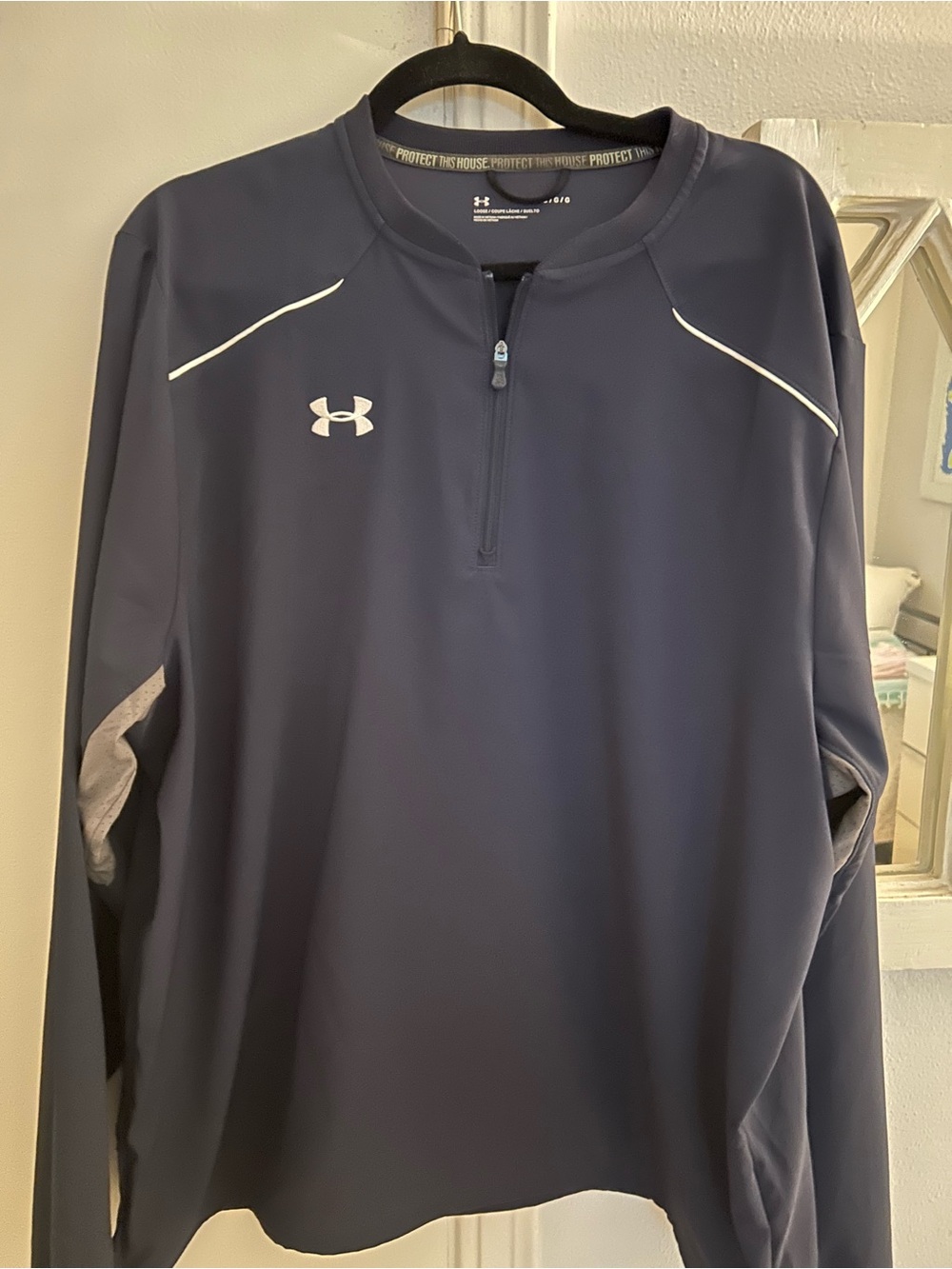 Under Armour Men's Navy Half-Zip Athletic Pullover with White Accents, Lg